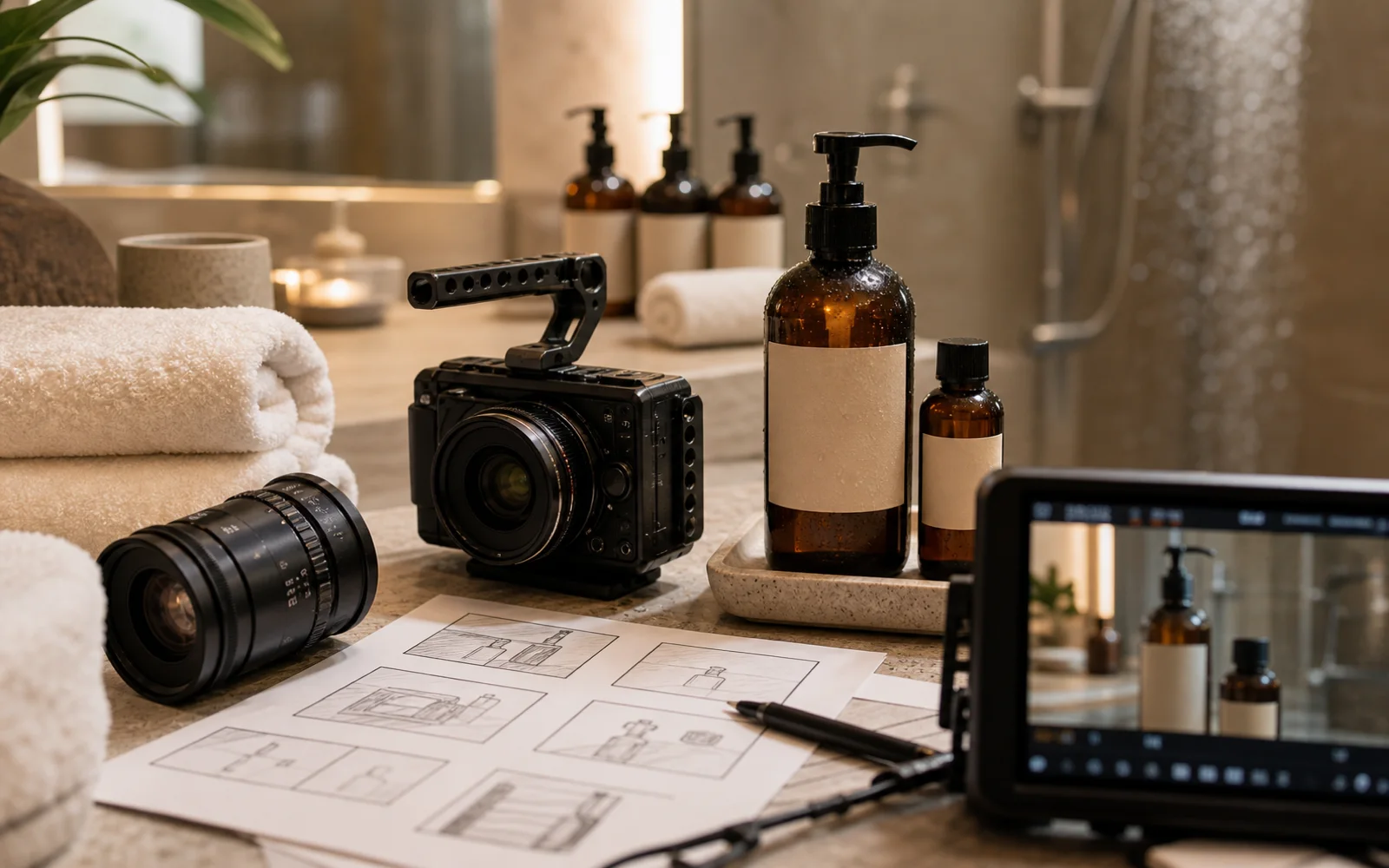 Macro camera and FPV production notes for a premium spa amenity ritual shoot